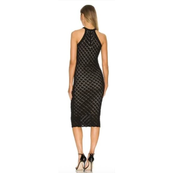 ALICE + OLIVIA Lulu Halter Neck Midi Dress in Black Crochet Evening Cocktail L - Picture 2 of 15